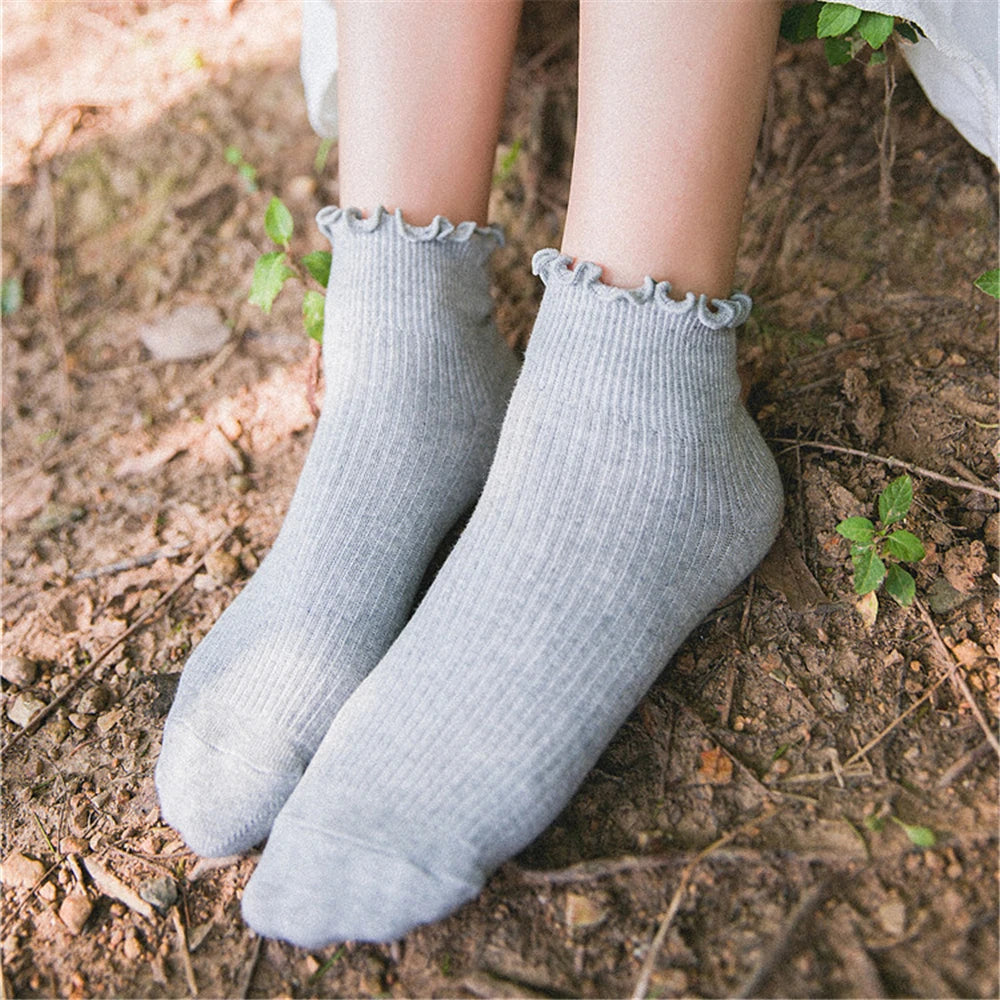 Fashion Lace Ruffles Soft Cotton Women Socks