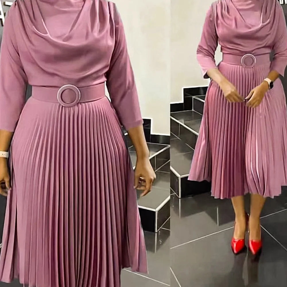 Women's Belted Formal Midi Work Dress