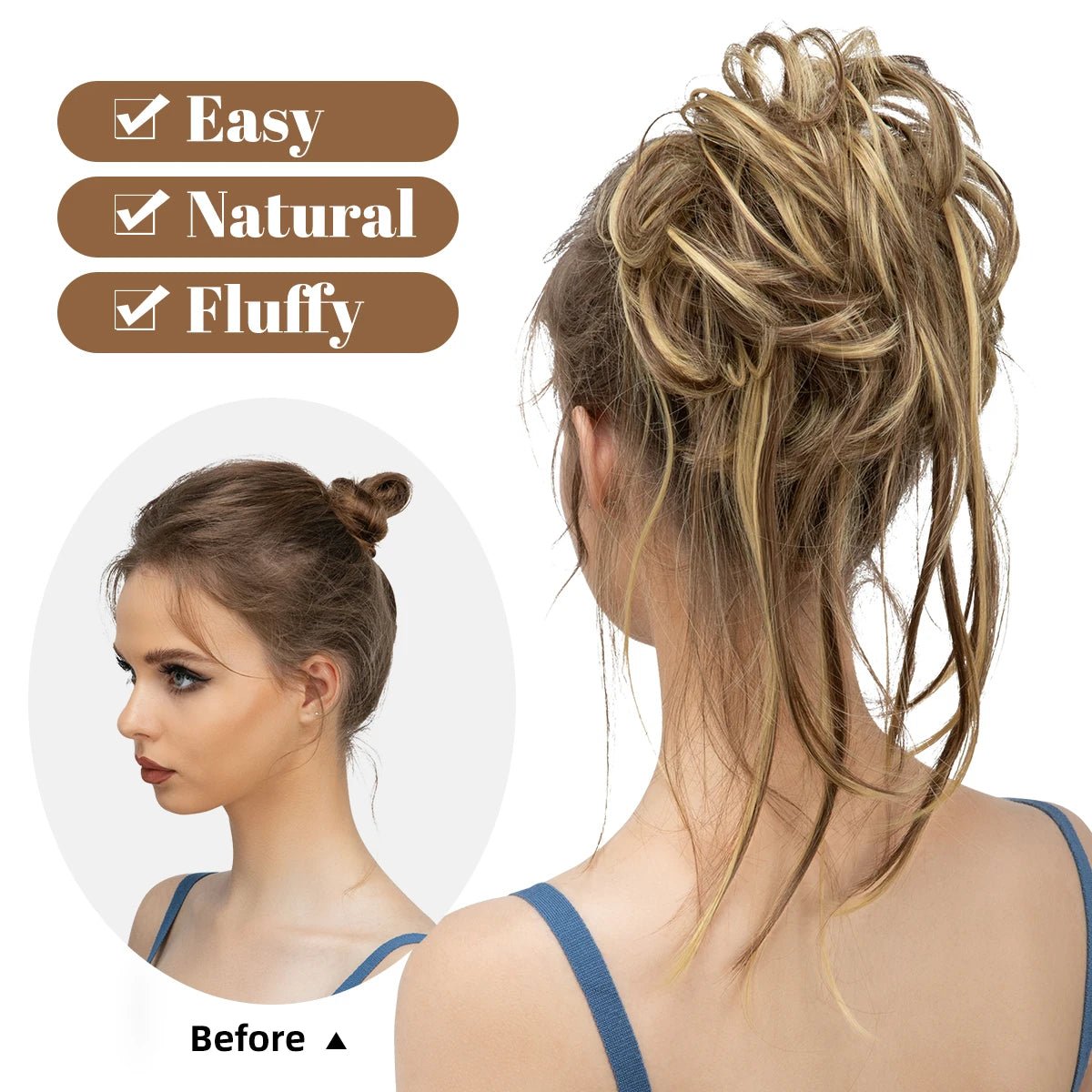 Synthetic Curly Messy Bun Hairpiece - Elastic Chignon Updo Donut - lily supply