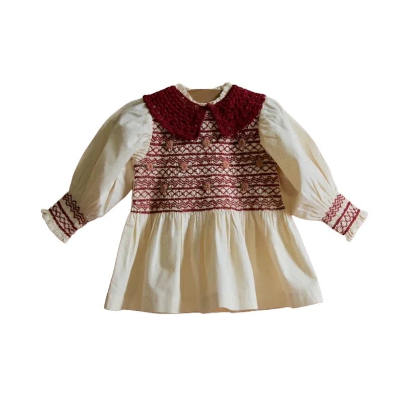 Girls Dresses 2025 Autumn Winter Christmas Princess Dress Korean Children's Clothing Embroidered Flower Patterned Shirts Dress - lily supply