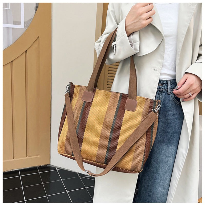 Women's Striped Canvas Crossbody Shoulder Bag - Large Tote 2023