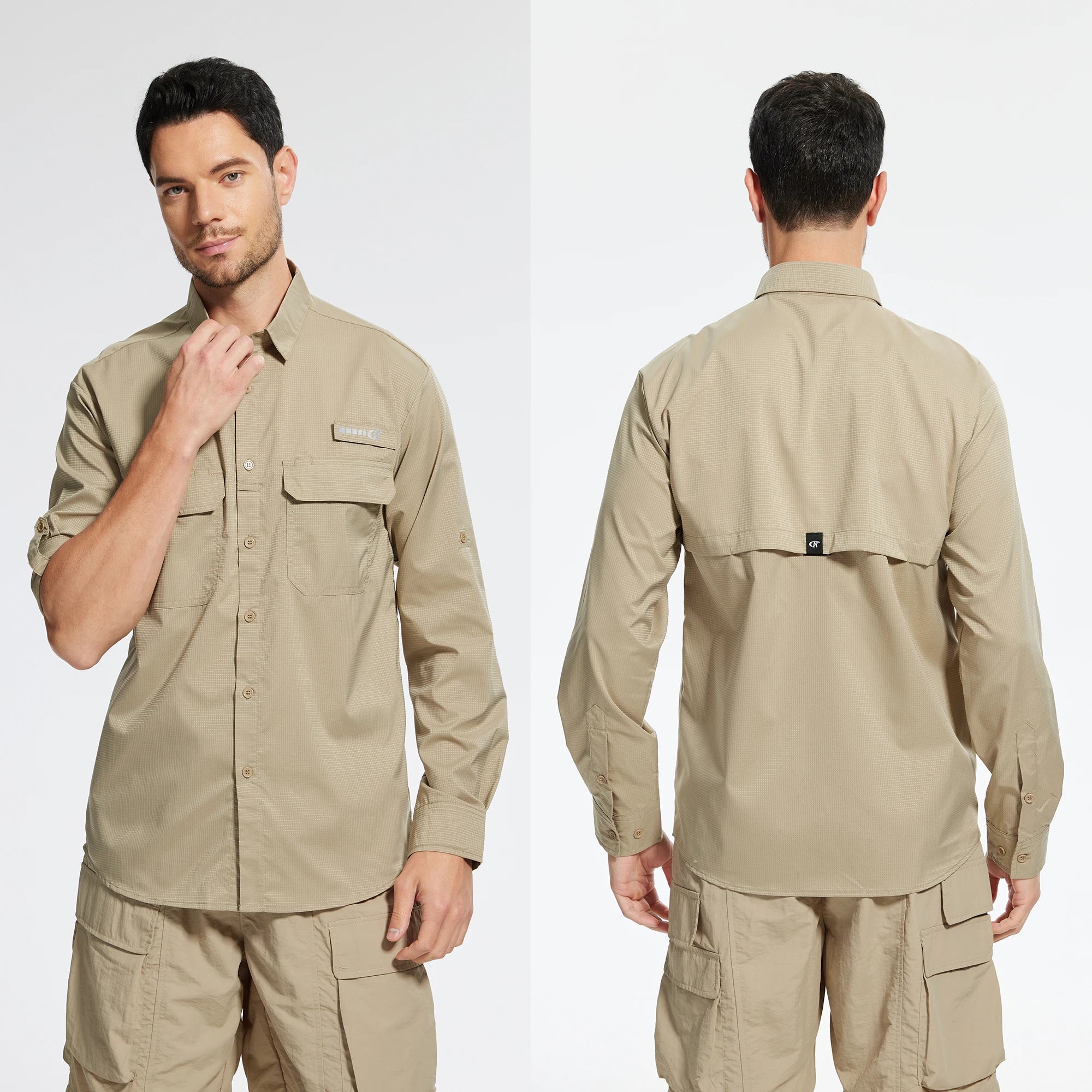 Summer Men's UPF 50+ Casual Long Sleeve Fishing Shirts, Lightweight Tactical Button Down Shirt with Breathable Back Mesh