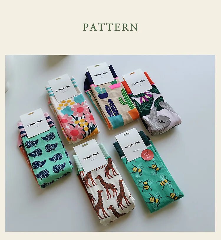 Women's Plant, Hedgehog & Sloth Print Socks – Trendy Casual Socks - lily supply
