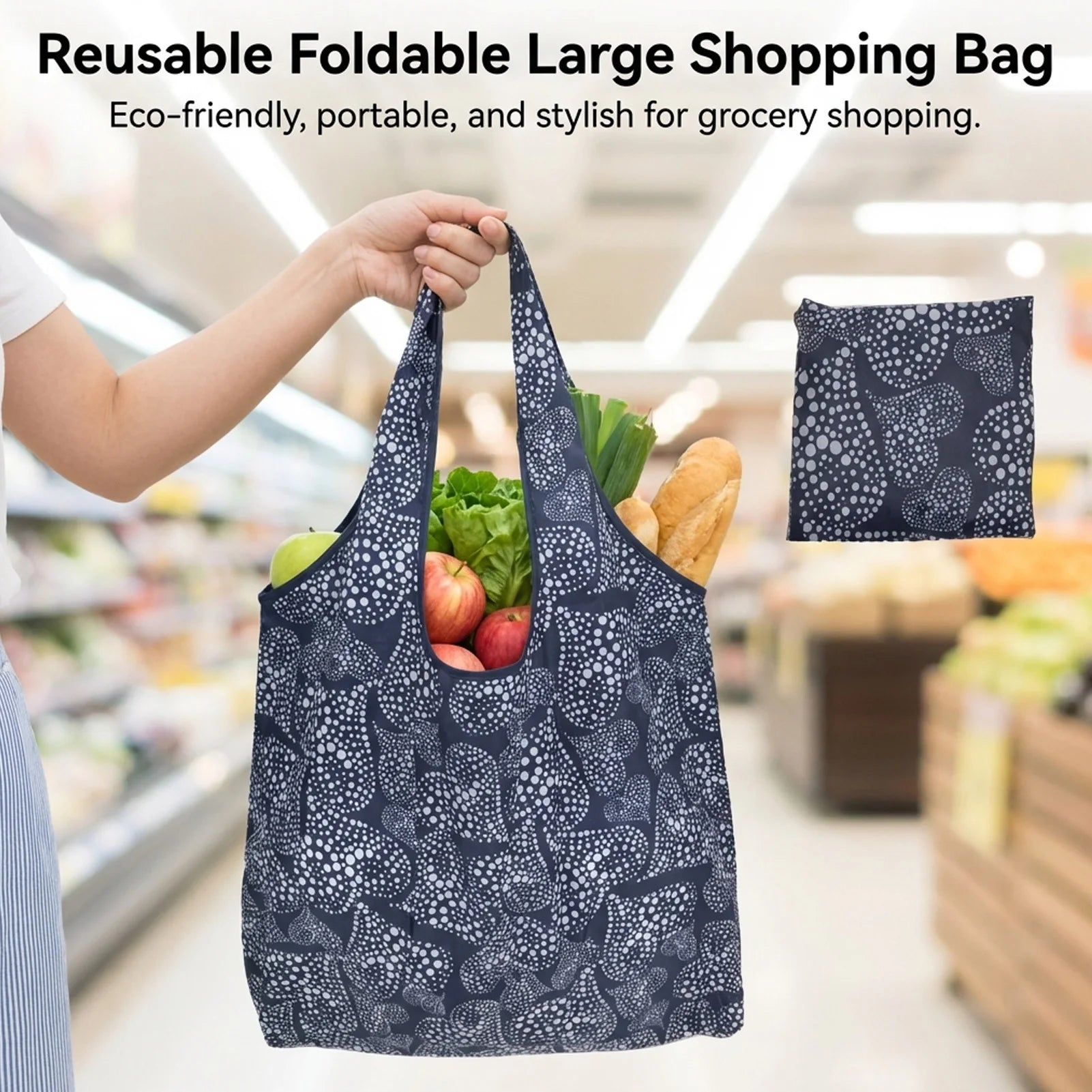 Large Eco-Friendly Foldable Shopping Bag - Reusable Print Tote