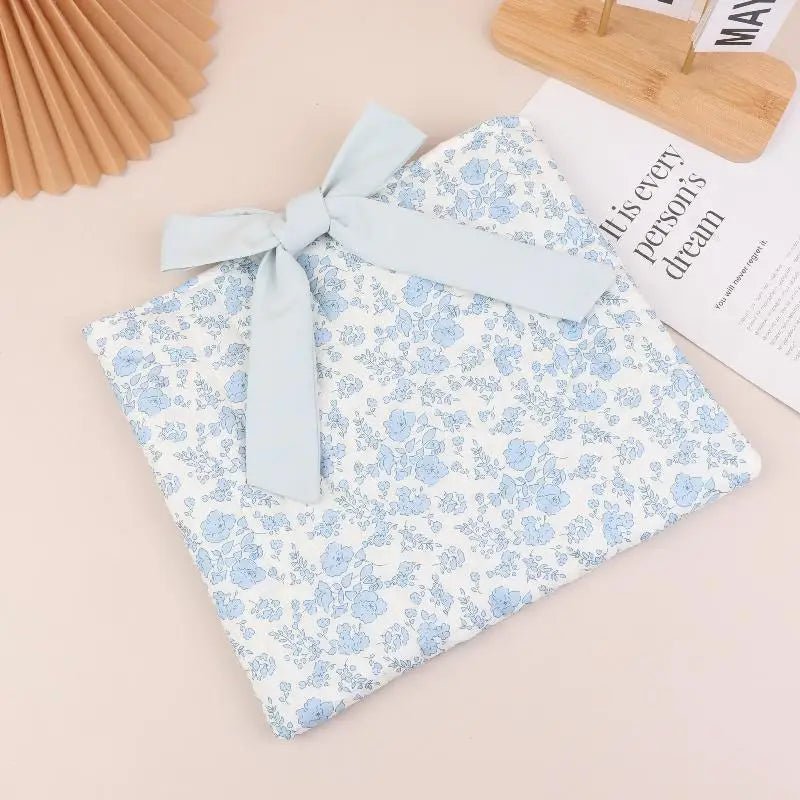Blue Floral Bow Cotton Linen Tote Bag - Lightweight Daily & Beach Shoulder Bag - lily supply
