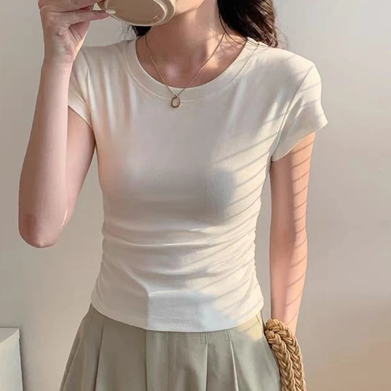 Women's 100% Cotton O-Neck Slim Y2K T-Shirt
