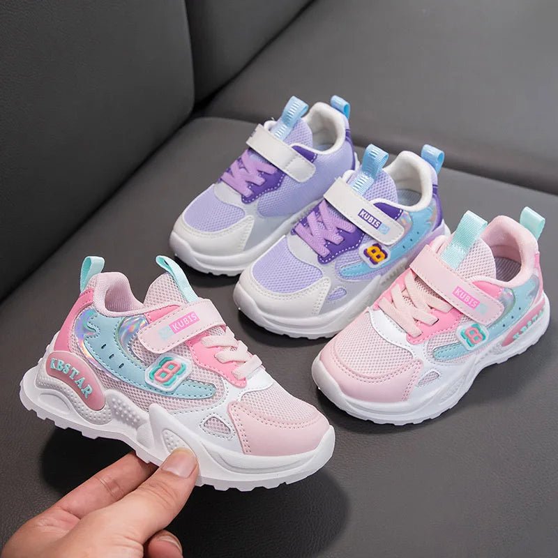 Girls Sports Shoes Kids Running Shoes Pink Breathable Air Mesh Heart Sweet Sneakers Cute Hook & Loop Children's Casual Shoes - lily supply