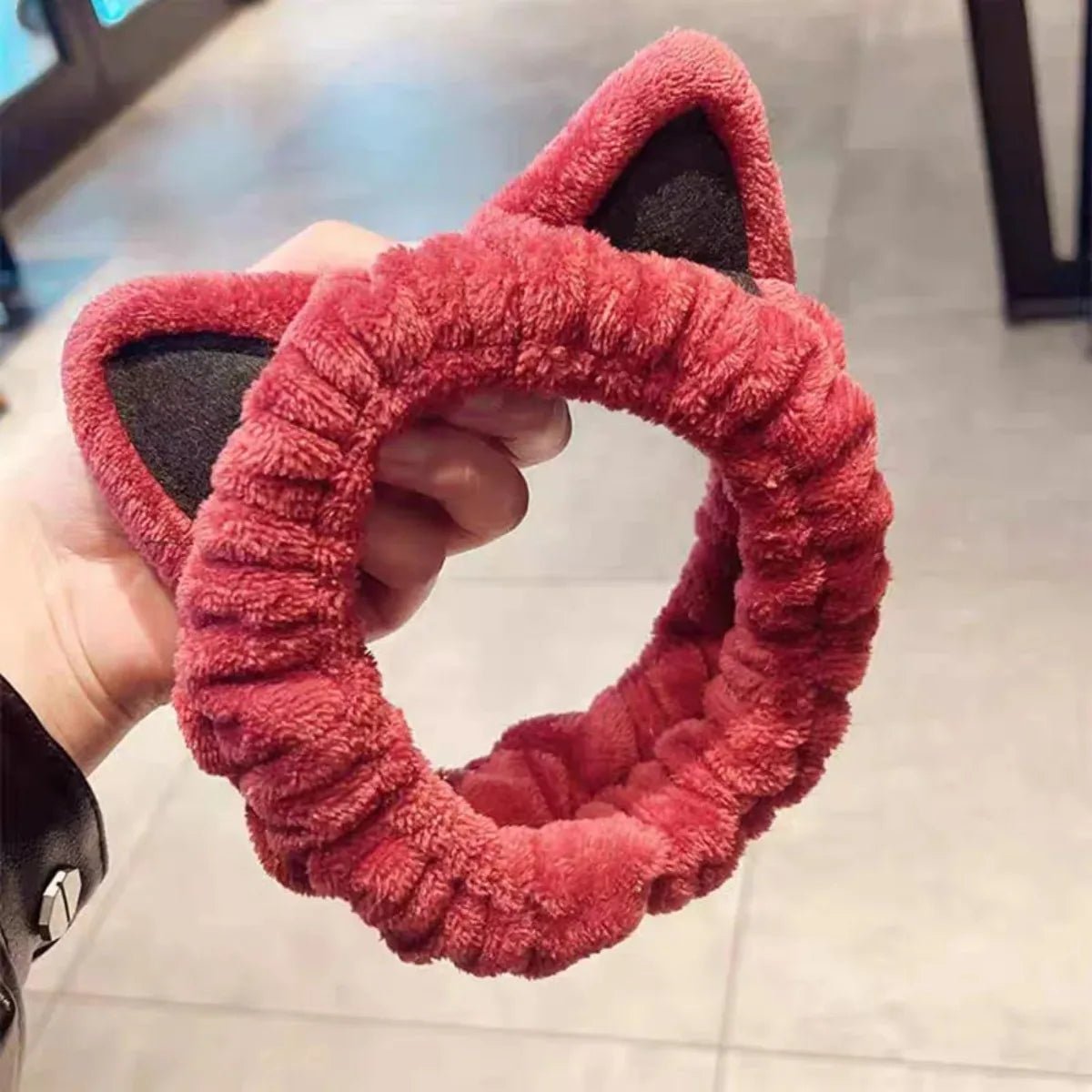 Cartoon Cat Ear Headband Plush Coral Fleece Face Wash Hairband Cute Non - Slip Hair Accessories for Women Teens - lily supply