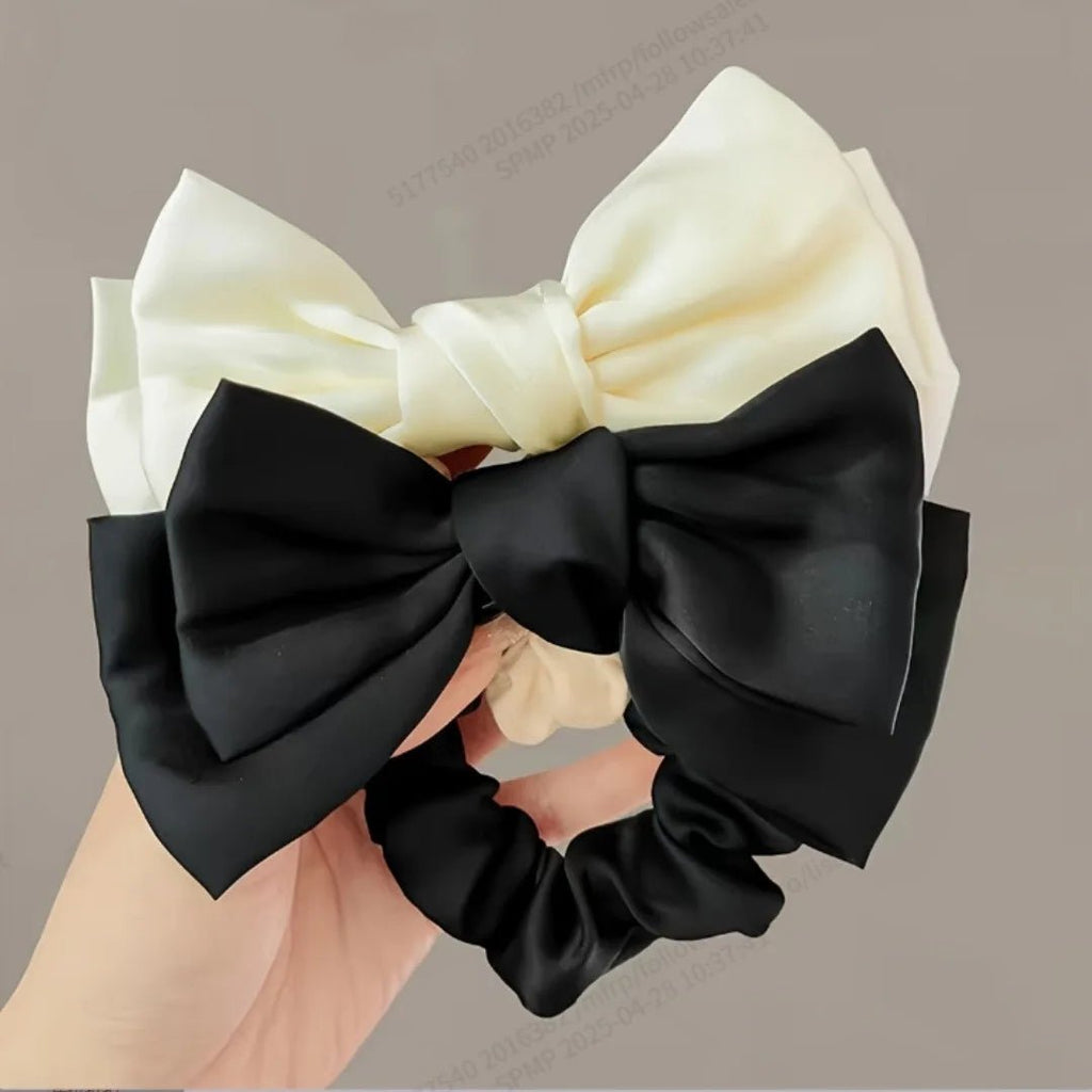 French Bow Scrunchie - Elastic Hair Tie with Ribbon Flutter - lily supply
