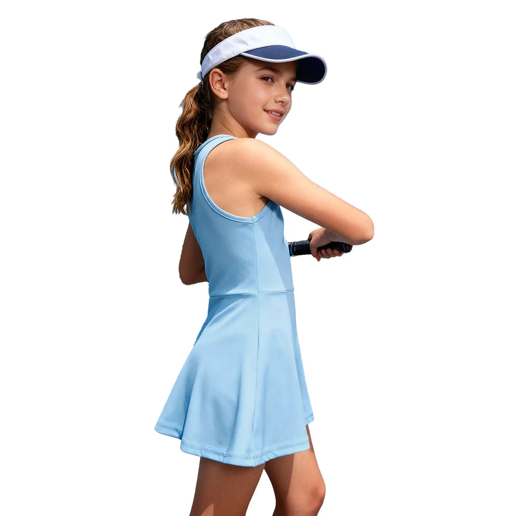 Kids Girls Golf Tennis Dress U - Neck Sleeveless Racer Back Athletic Sundress School Sports Dresses for Badminton Workout Running - lily supply