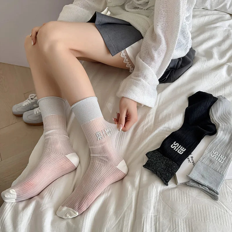 Women's Ballet Lace Glass Wire Transparent Socks – Sheer Ankle Socks