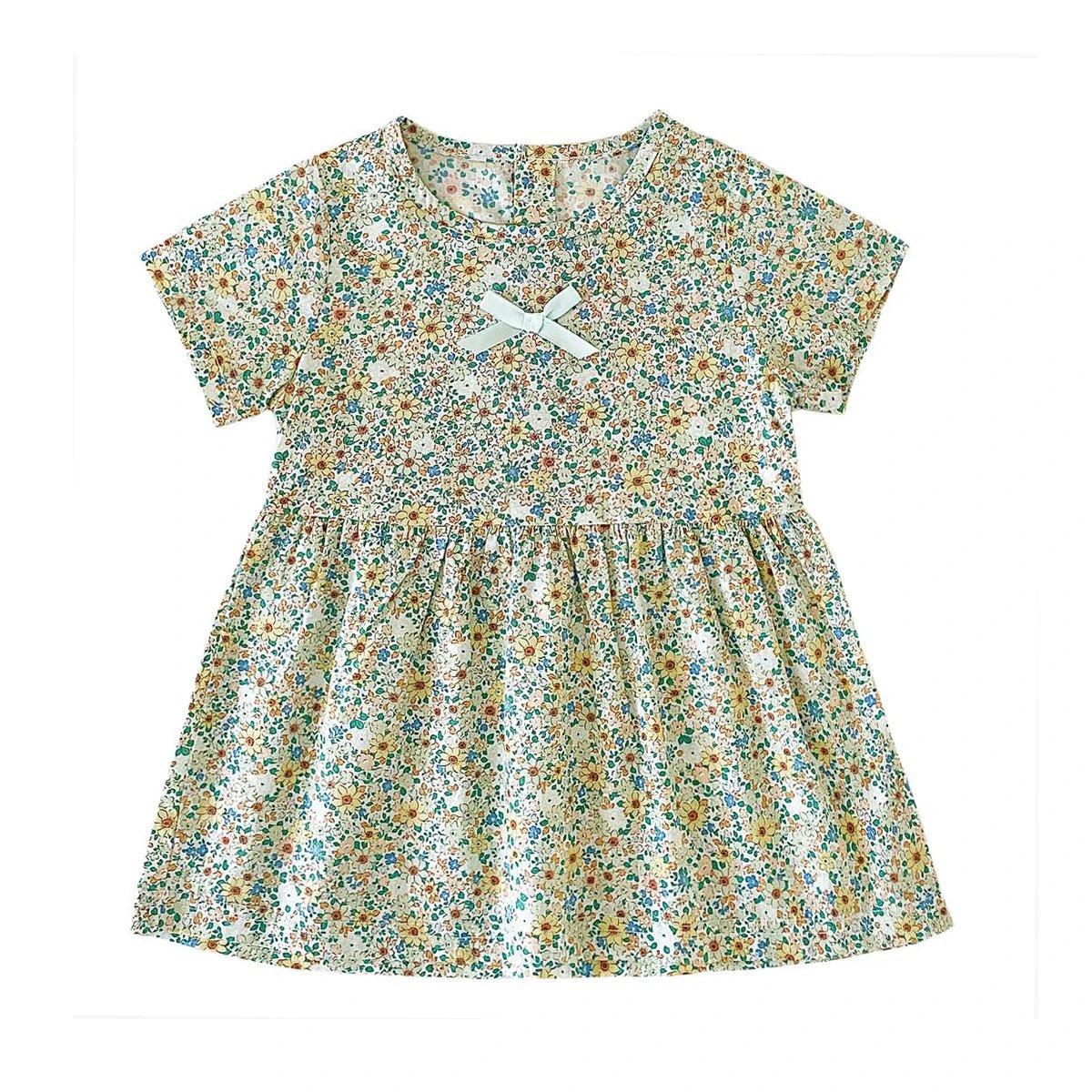 Baby Girls Floral Cotton Summer Dress | Short Sleeve Casual Holiday Dress 6M - 4Y - lily supply