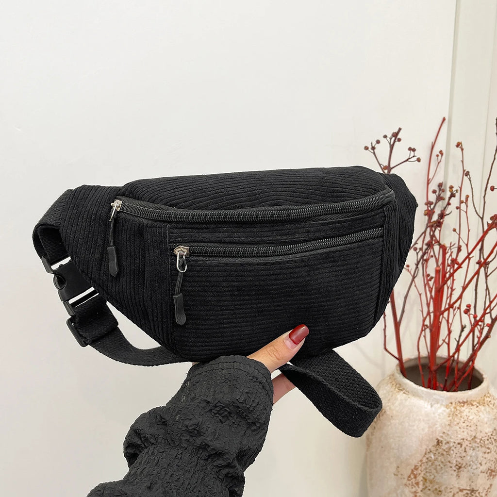 Women's Corduroy Waist Bag – Crossbody Chest Bag & Fanny Pack
