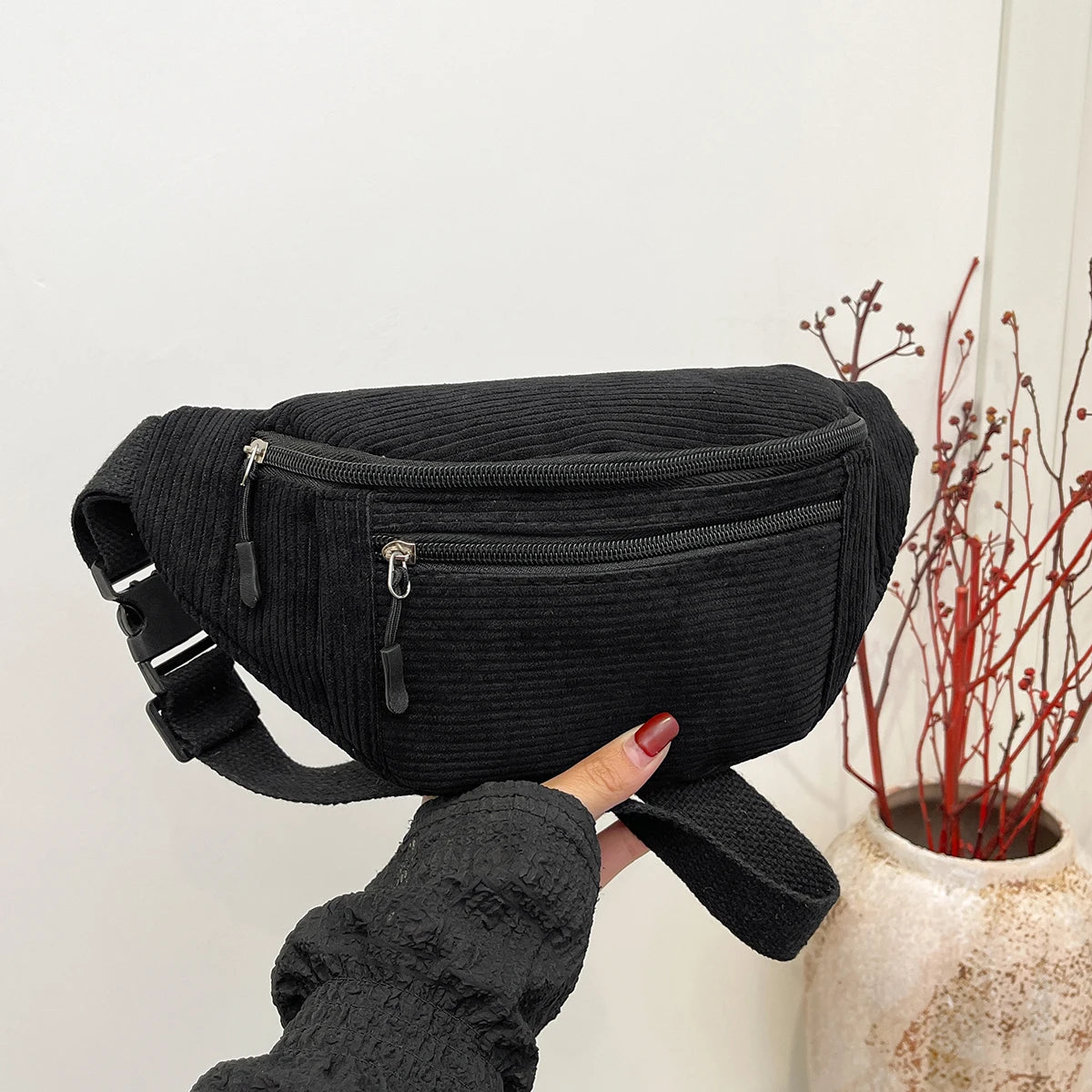 Women's Corduroy Waist Bag – Crossbody Chest Bag & Fanny Pack