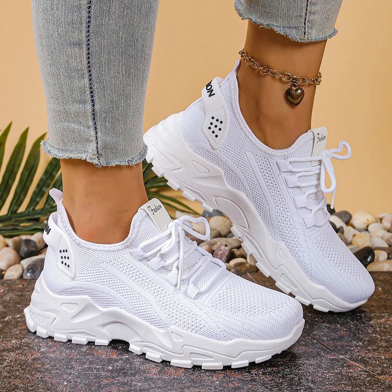 Fashion Knitted White Sneakers for Women Summer Mesh Breathable Platform Sports Shoes Woman Thick Bottom Non Slip Running Shoes - lily supply