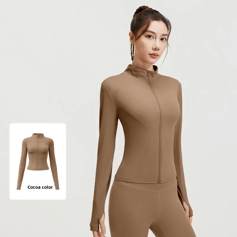 Women's Slim Yoga Running Zip Jacket - Long Sleeve Quick Dry Stand Collar Coat