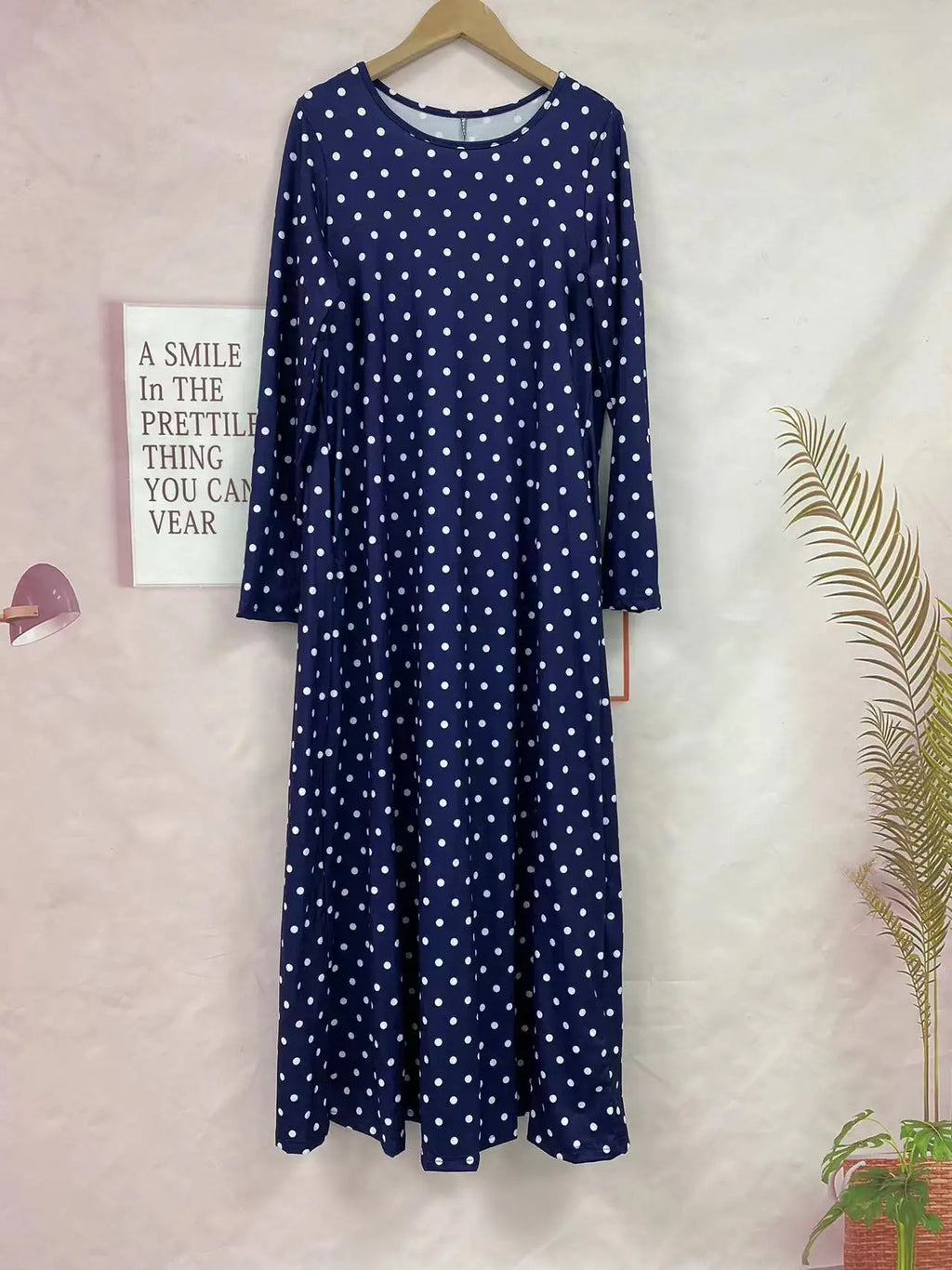Women's Polka Dot Pocket Long Sleeve Dress