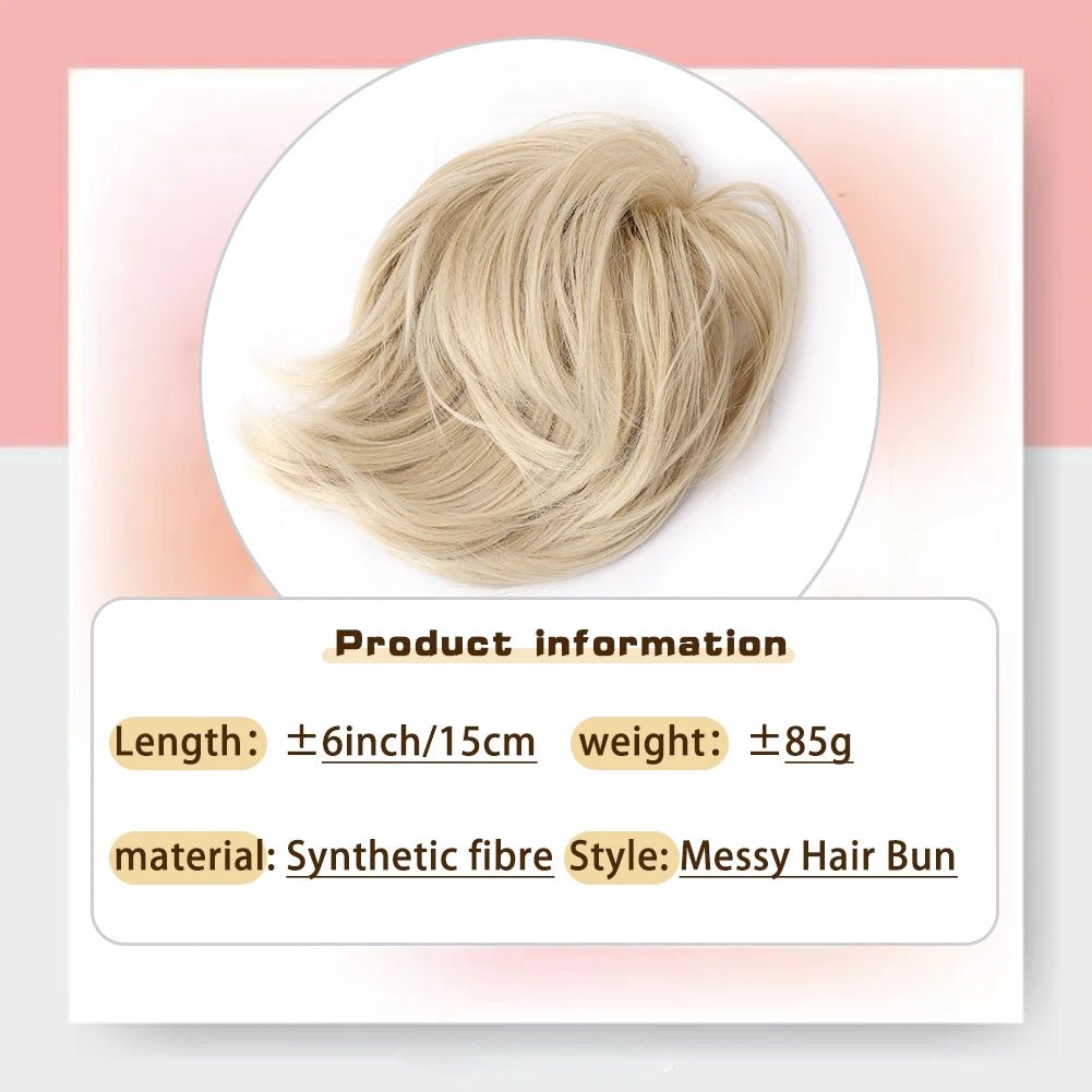 Short Straight Synthetic Messy Bun Hair Extensions - Elastic Scrunchies - lily supply