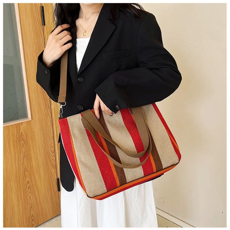 Women's Striped Canvas Crossbody Shoulder Bag - Large Tote 2023