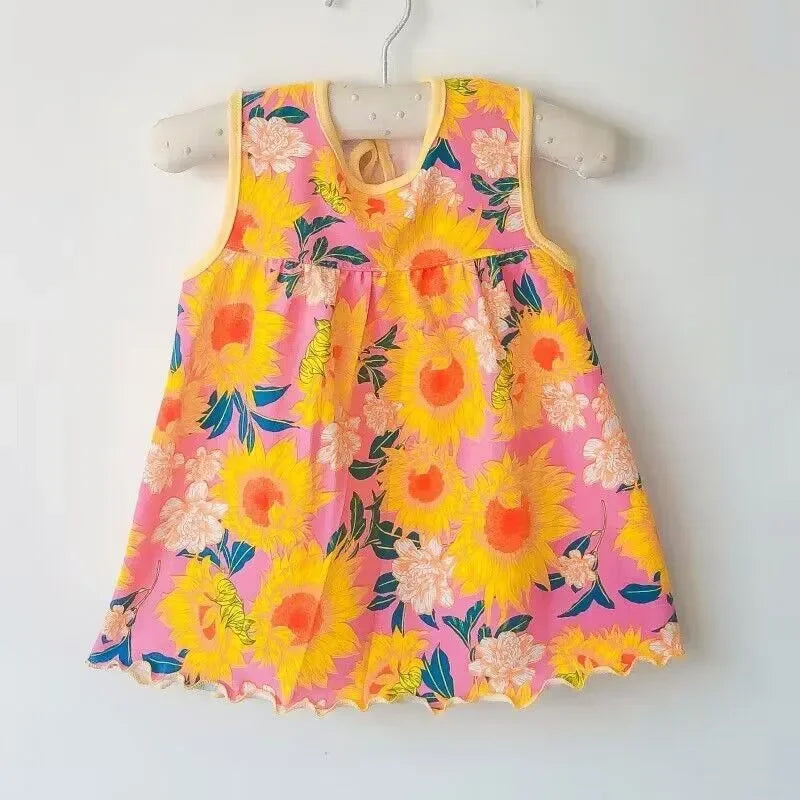 Baby Girl Cotton Sleeveless Dress - Printed & Embroidery Summer