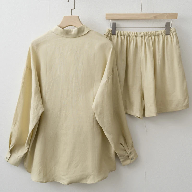 Women's Linen Blouse & Shorts Set