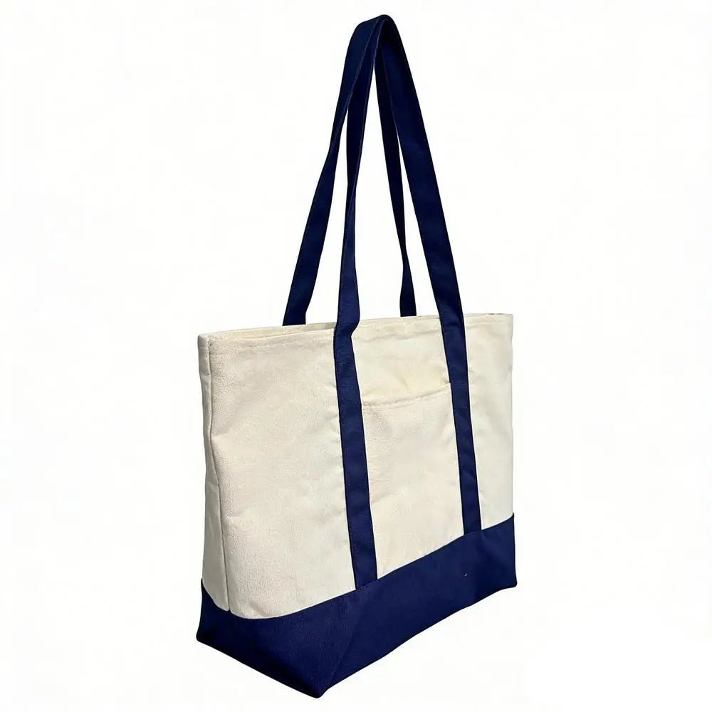 Large Canvas Tote Bag - Reusable Grocery Shopping Bag with Embroidery Handle - lily supply