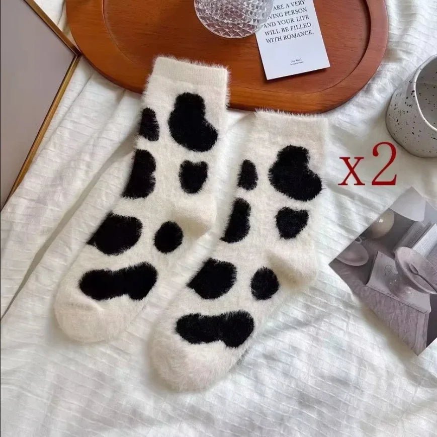 Women's Cute Cow Print Warm Plush Socks – Fluffy Novelty Socks - lily supply
