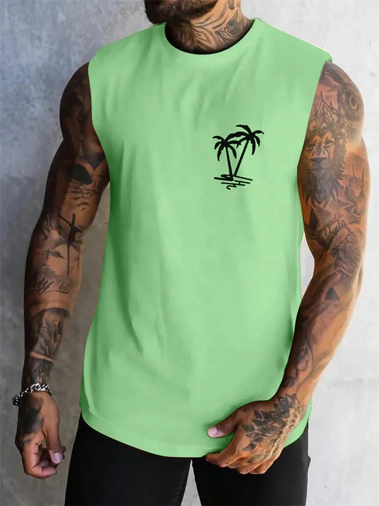 Men's Casual Coconut Tree Sleeveless Fitness Vest Top