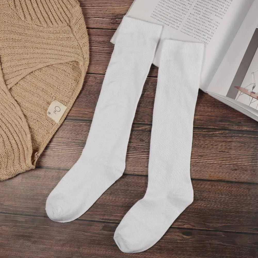 Women's JK Cotton Knee High Long Socks - Solid Colour Black White Calf Socks - lily supply