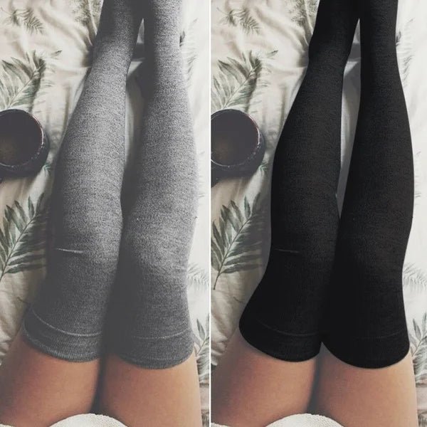 Women's Over Knee Thigh High Stockings - Black White Lolita Long Socks - lily supply