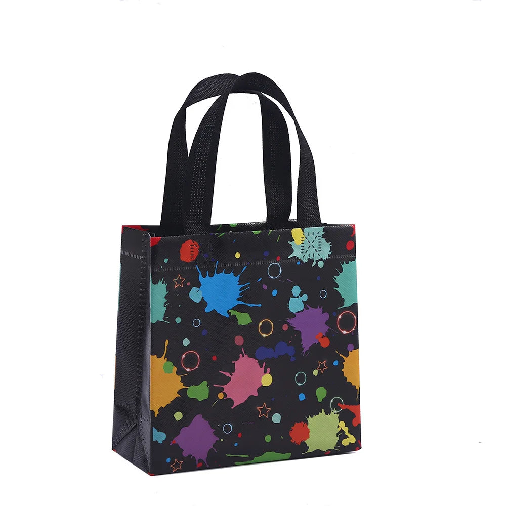 10pcs Neon Print Non-Woven Tote Bags with Handle - Reinforced Edges