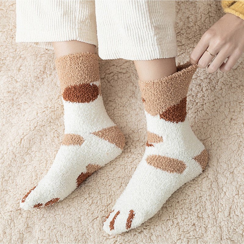 Women's Kawaii 3D Dog & Cat Paw Fleece Socks – Cute Fluffy Socks - lily supply