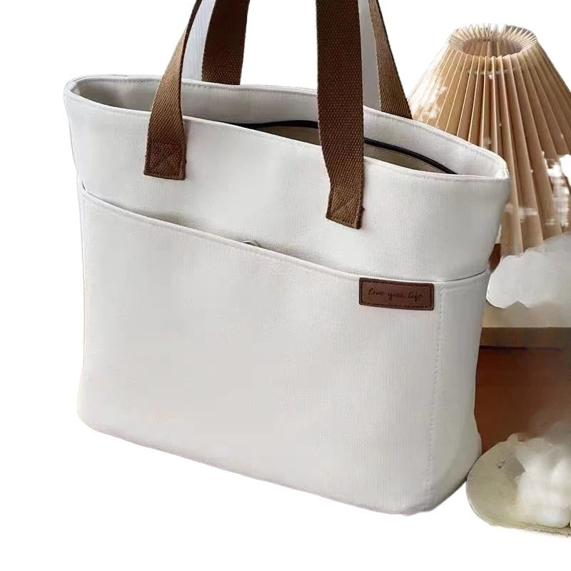 Women's 2-Layer Canvas Tote Bag - Large Capacity Student Commute Bag