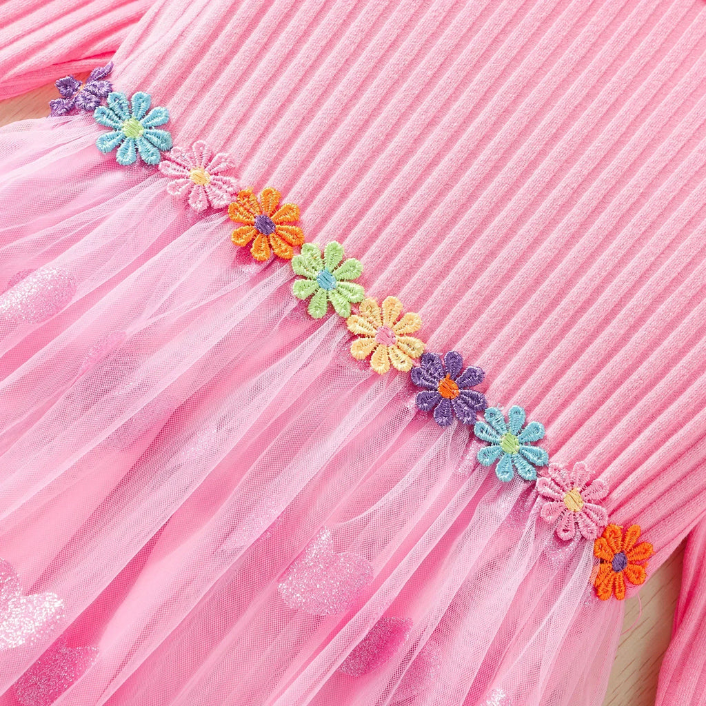 Girls Floral Long Sleeve Dress | Casual Birthday Party Dress for Kids 2 - 7Y - lily supply