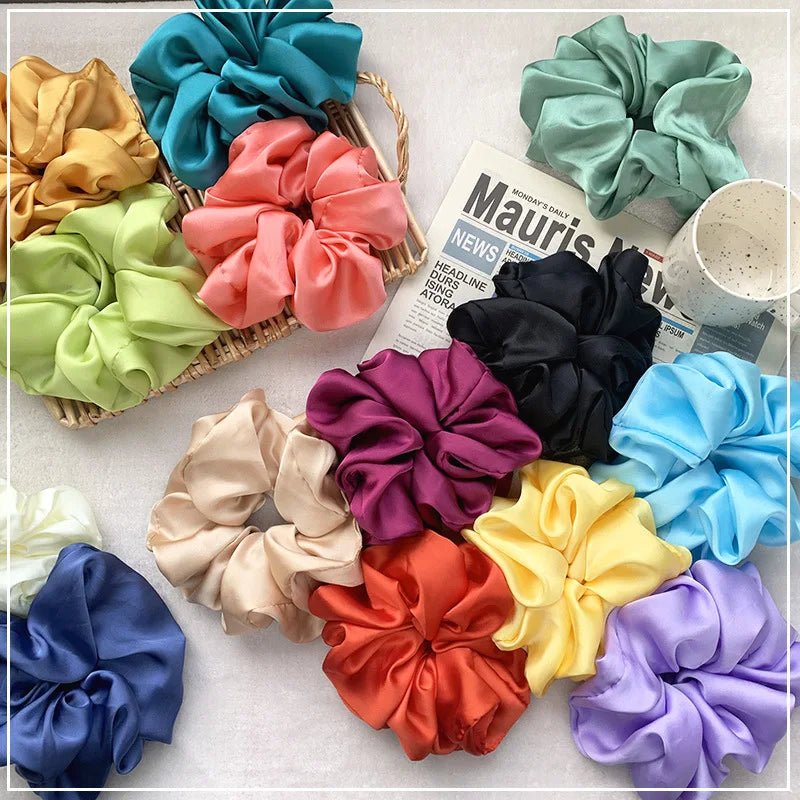 Fashion Oversize Solid Satin Scrunchie - Elastic Ponytail Holder - lily supply