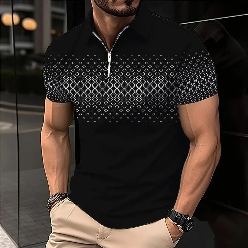 Men's 3D Print Striped Polo T-Shirt