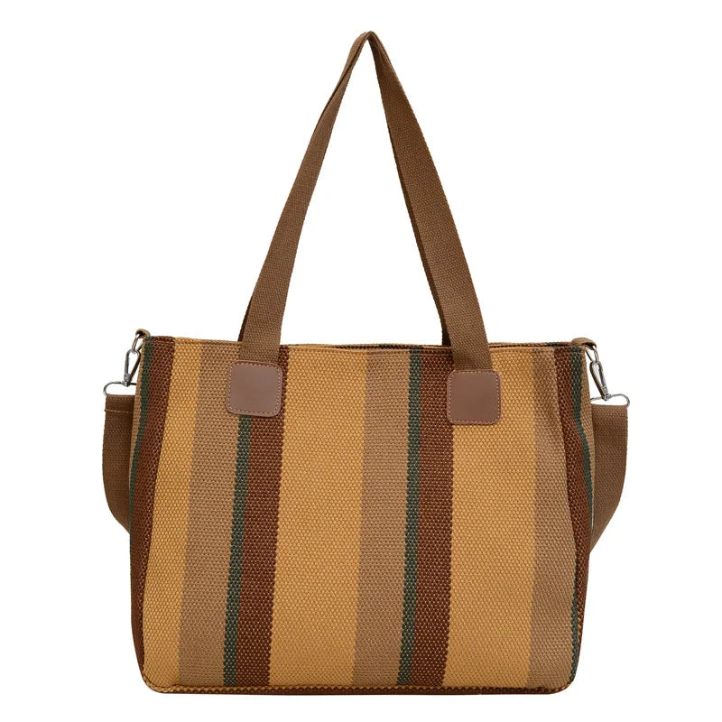 Women's Striped Canvas Crossbody Shoulder Bag - Large Tote 2023
