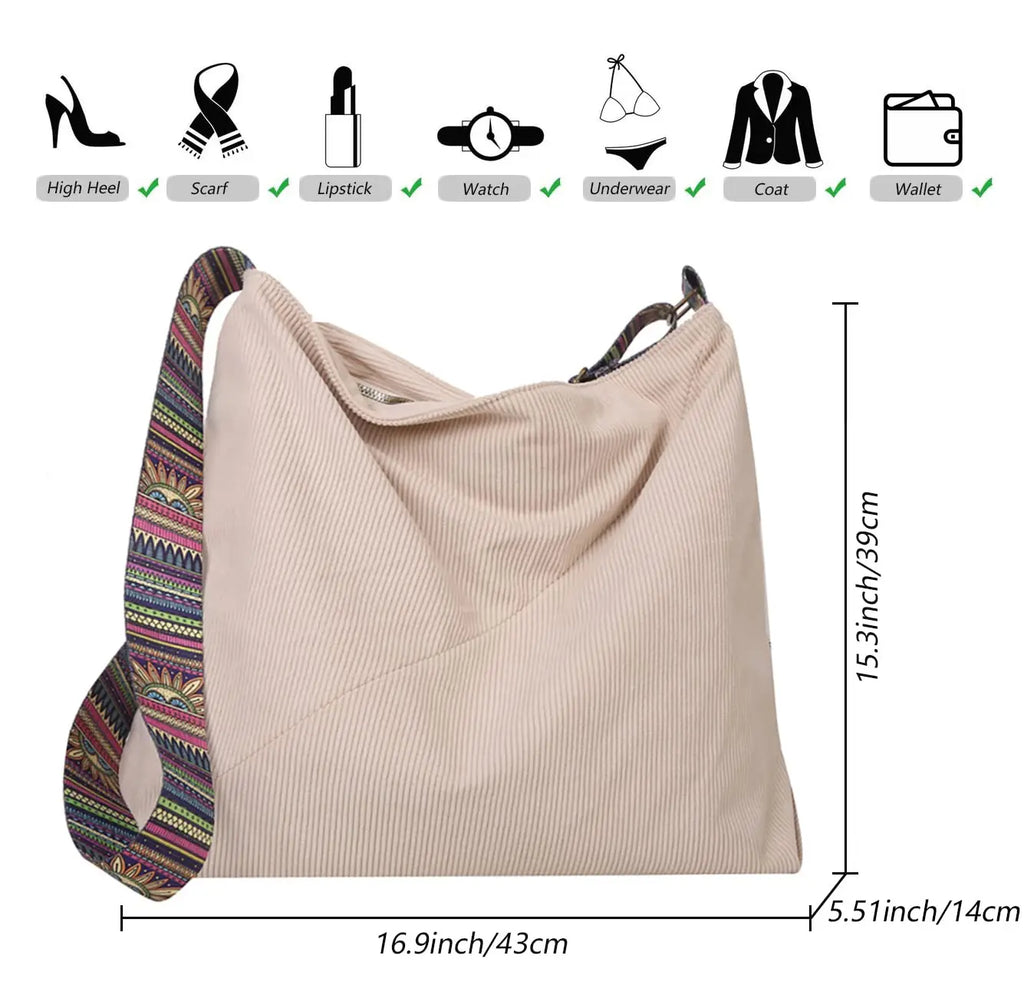 Women's Corduroy Crossbody Shoulder Tote Bag - Stylish Casual Handbag