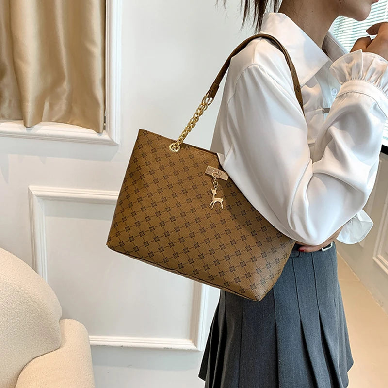 Women's Soft Leather Large Tote Handbag - Presbyopia Texture Shoulder Bag