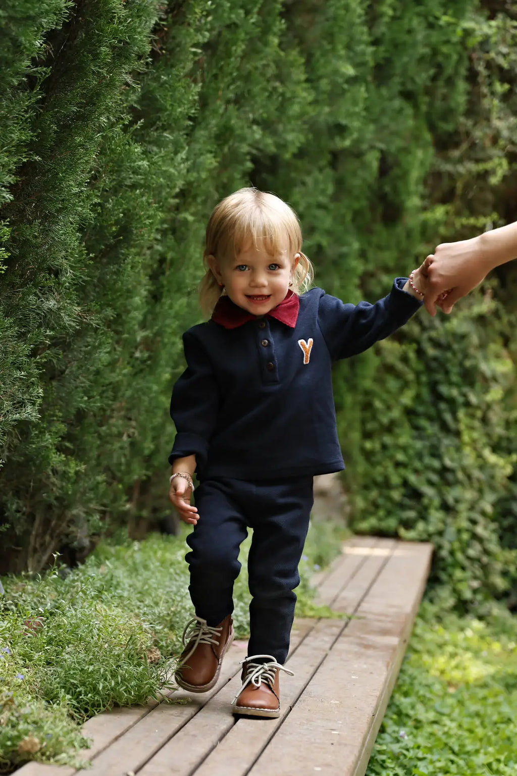 Kids Navy Pique Polo Brother & Sister Set