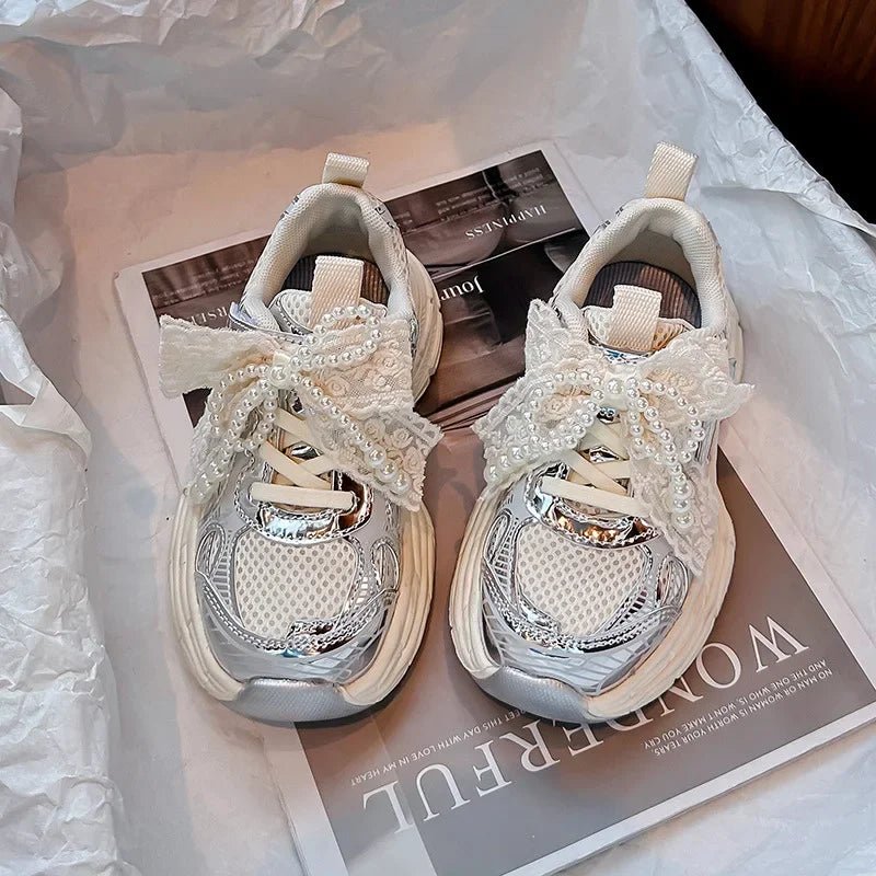 Girls Sports Shoes with Sweet Mesh Bow Kids Running Shoes Breathable 2026 New Fashion Children Sneakers Princess Style Cute - lily supply