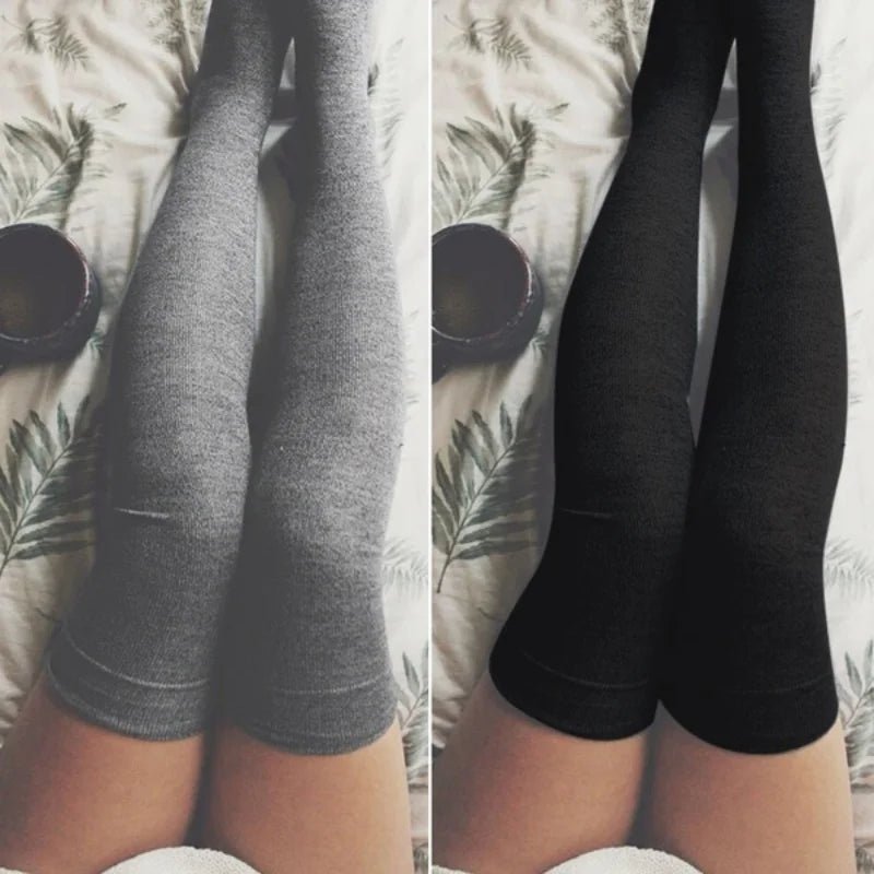 Women's Over Knee Thigh High Stockings - Black White Lolita Long Socks - lily supply