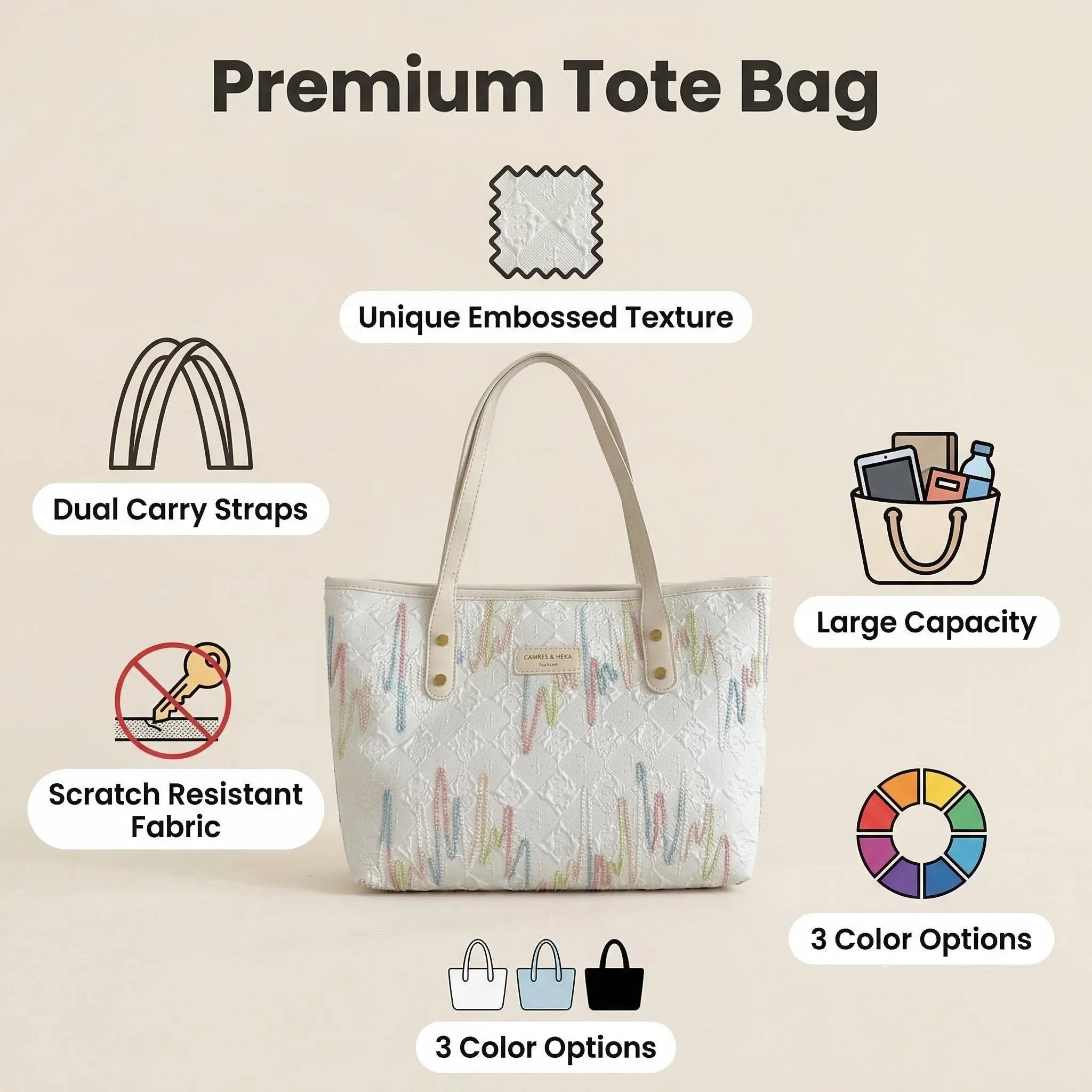 Women's Artistic Embroidery Waterproof Laptop Tote Bag