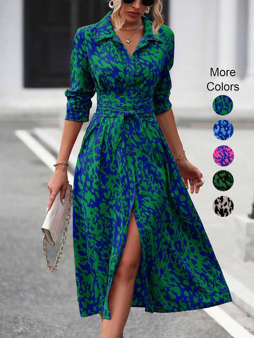 Women's Belted Shirt Midi Dress
