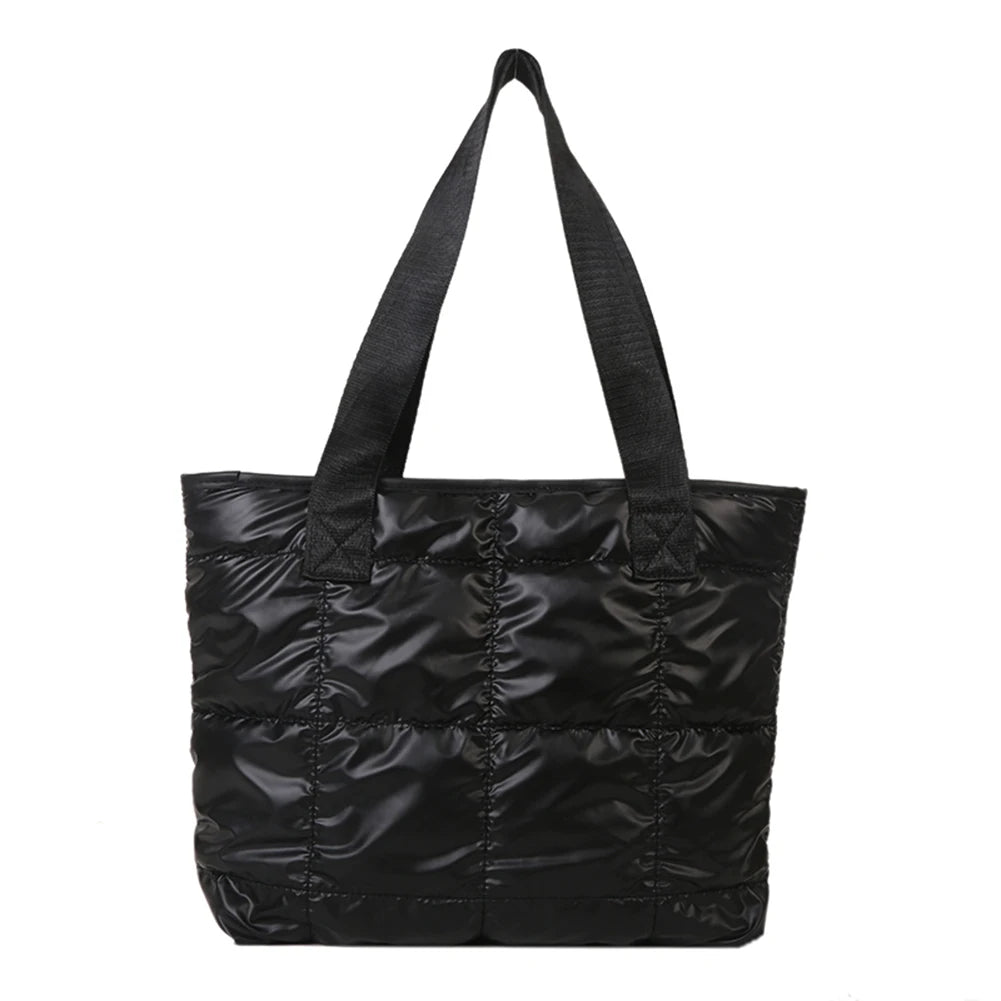 Women's Quilted Rhombus Cotton Padded Tote Bag - Large Capacity Shopping Bag