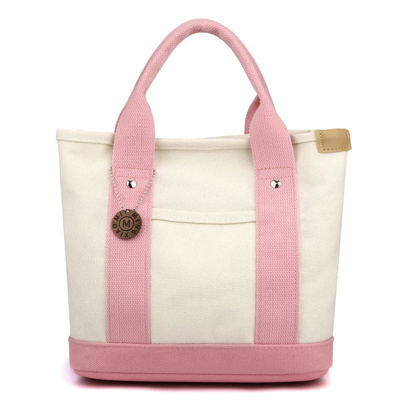 Canvas Tote Bag - Portable Large Capacity Lunch Bento Bucket Handbag