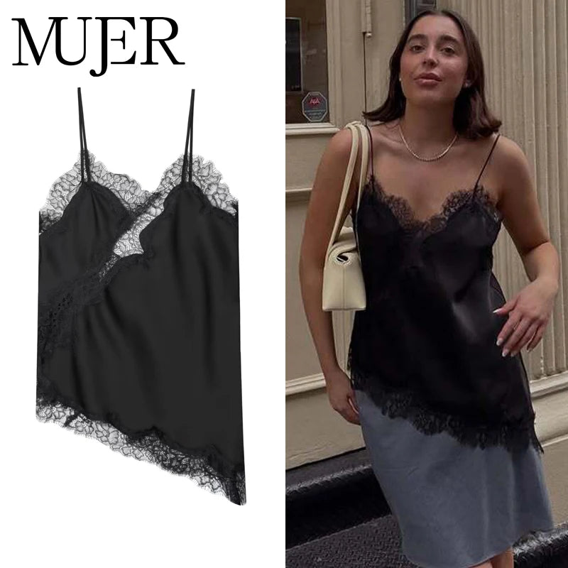 Women's Black Lace Backless Camisole Top