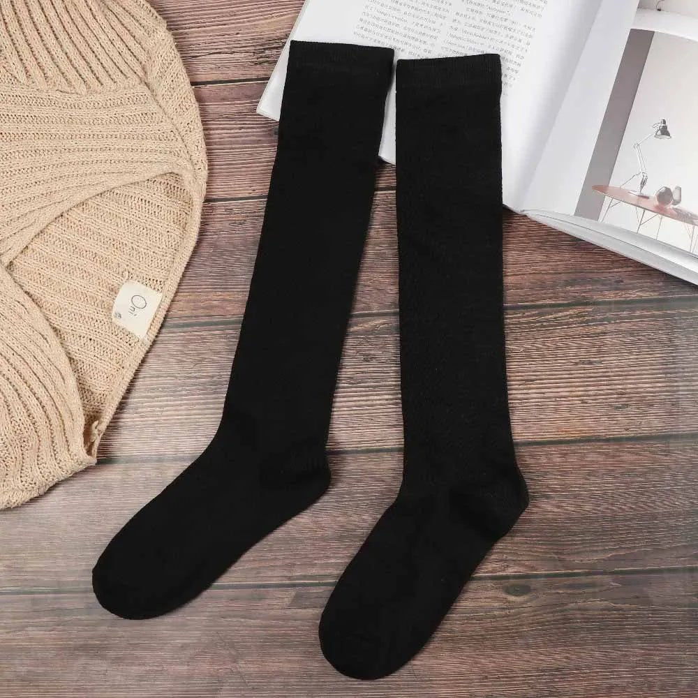 Women's JK Cotton Knee High Long Socks - Solid Colour Black White Calf Socks - lily supply