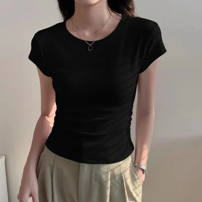 Women's 100% Cotton O-Neck Slim Y2K T-Shirt