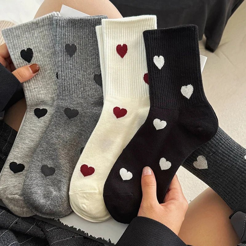 Women's Cute Heart Print Casual Socks - 1/4/8 Pairs Breathable Mid Tube - lily supply